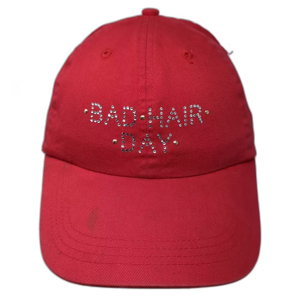 Christine Alexander Baseball Cap Red Strapback OS Bad Hair Day Rhinestone Hat